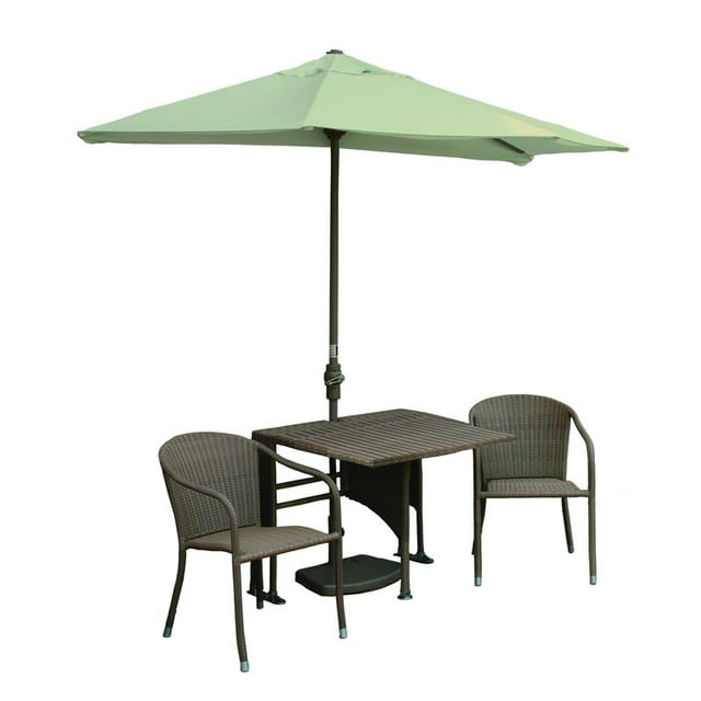 Blue Star Group Terrace Mates Daniella All-Weather Wicker Rich Coffee Color Table Set w/ 7.5'-Wide OFF-THE-WALL BRELLA - Antique Beige Sunbrella Canopy