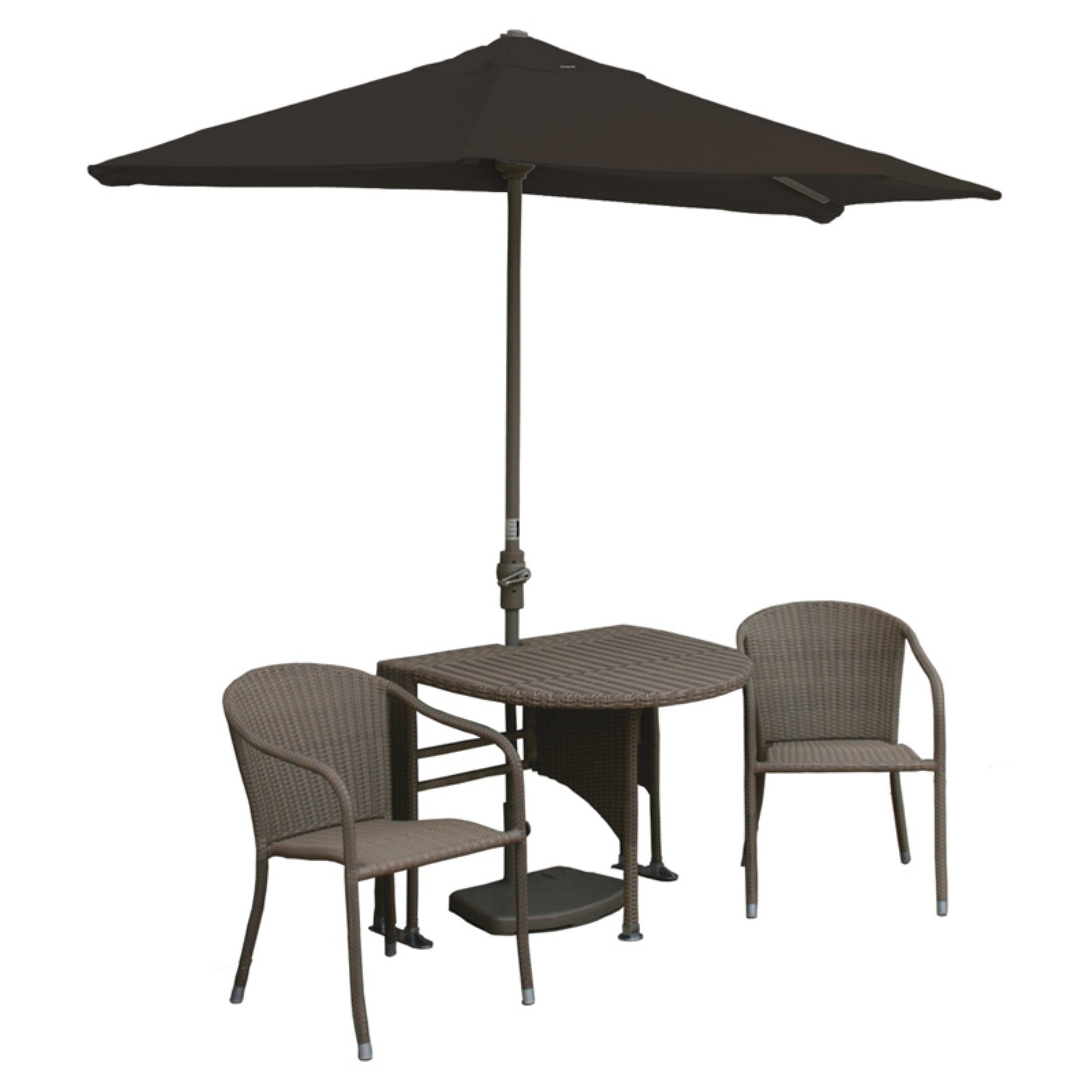 Blue Star Group Terrace Mates Genevieve All-Weather Wicker Coffee Color Table Set w/ 9'-Wide OFF-THE-WALL BRELLA - Chocolate Olefin Canopy - image 1 of 9