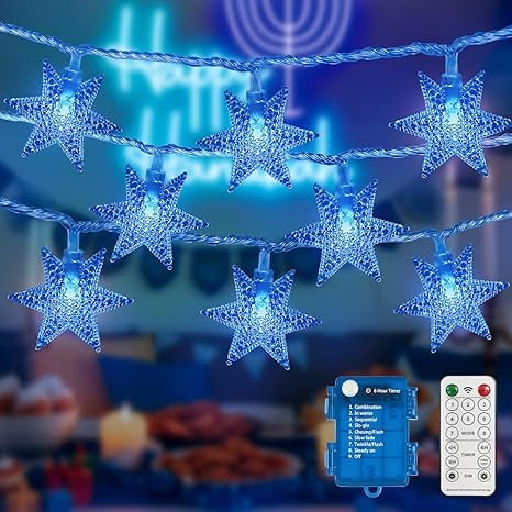 Blue Star LED String Lights, 16ft 50 LED Star Fairy Lights with Clear Wire, 3AA Waterproof 8 Modes & Remote, Decorative Lights for Christmas Easter Tree Bedroom Wedding Party