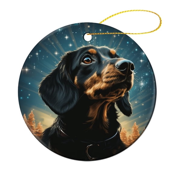 Blue Star Lights Dachshund Dog Silhouette Christmas Christmas Ornament Best Dog Double Sided Porcelain 3 Inch Personalized Christmas Ornaments Funny Gifts for Women/Men