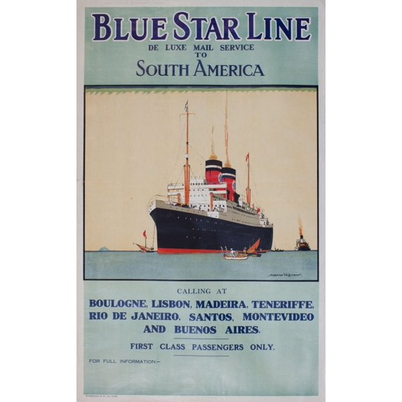 Blue Star Line To South America Poster Print By Mary Evans Picture Libraryonslow Auctions Limited