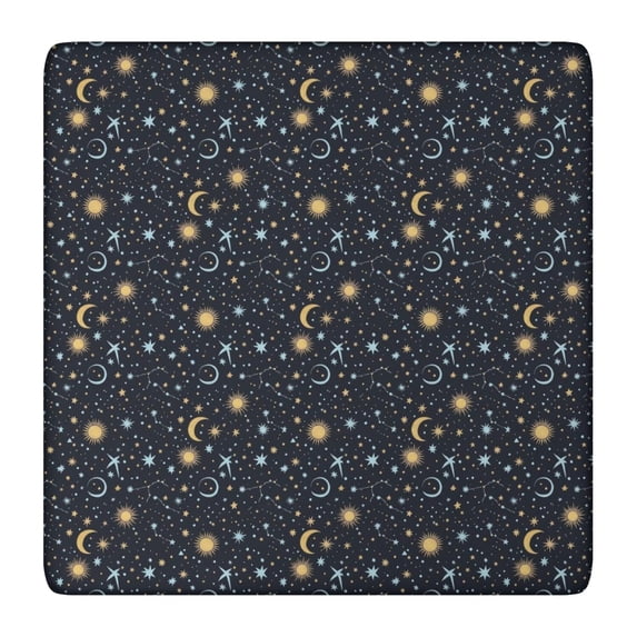 Blue Star Moon Sun Planet Pattern Square Fitted Tablecloth with Elastic Edge,Square Table Cover,Washable Elastic Table Cover for Home Kitchen Party Decor 36"x36"