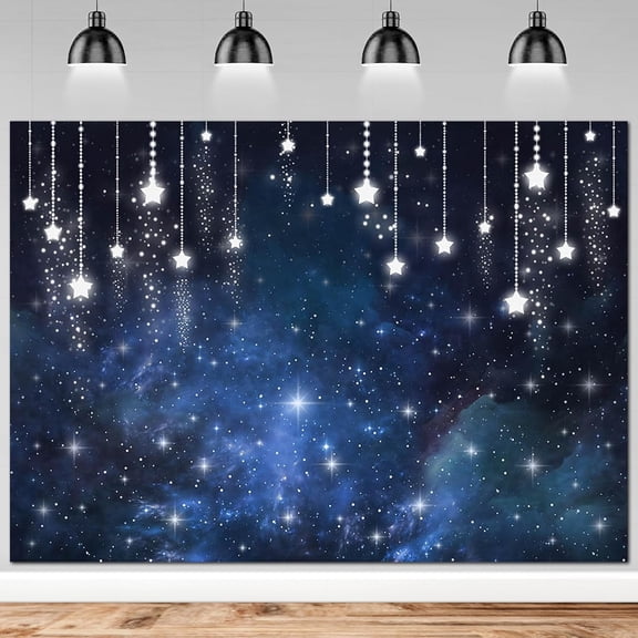 Blue Star Night Sky Birthday Backdrop Under The Stars Prom Background Universe Space Shining Twinkle Stars Newborn Baby Shower Party Decorations Banner Supplies Photo Booth Props