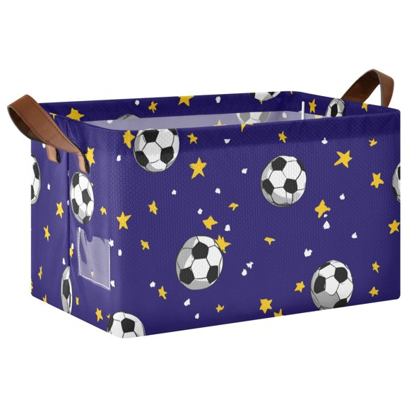 Blue Star Pattern Collapsible Storage Bin Open Home Shelf Basket Water-Resistant Iron Frame Large