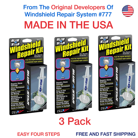 Blue Star Products Windshield Repair Kit, Automotive Glass Repair Tools, 3 Pack