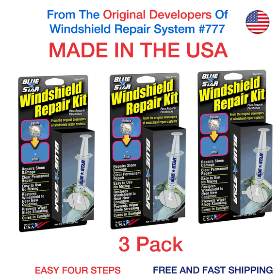 Blue Star Products Windshield Repair Kit, Automotive Glass Repair Tools, 3 Pack