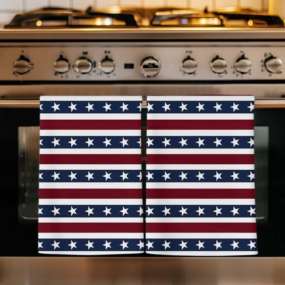 Blue Star Red Striped Kitchen Towels Set of 1, Independence Day Stripes Absorbent Dish Towels for Kitchen, Microfiber Hand Towel, Quick Drying Tea Towel for Cleaning Decorative Dishcloths