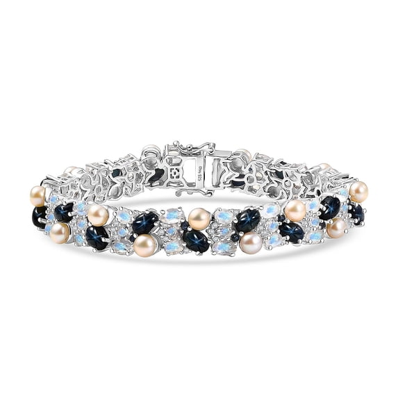 Blue Star Sapphire DF and Multi Gemstone 23.50 ctw Celestial Tapestry Bracelet in Rhodium Over Sterling Silver 7.25 In Christmas Gifts