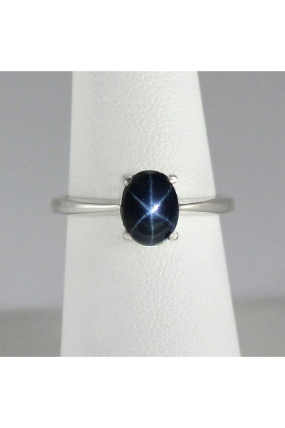 Blue Star Sapphire Oval cut gemstone engagement ring 925 sterling silver ring