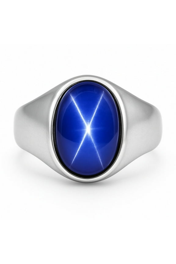 Blue Star Sapphire Ring. 925 Solid Sterling Silver, Signet Ring, Gemstone Ring, Men Women Ring 8.5