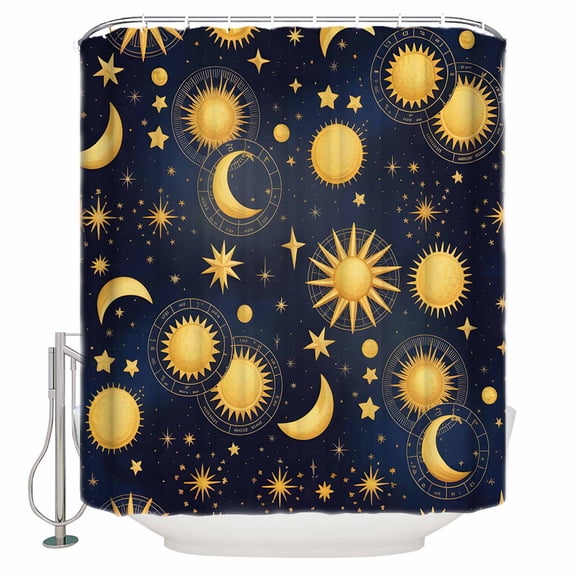 Blue Star Sky Bathroom Shower Curtains with 12 Hooks Polyester Waterproof Shower Curtain for Stalls and Bathtubs Retro Fantasy Farmhouse Gold Moon Sun Decorative Bathroom Privacy Curtain 36x72 Inches
