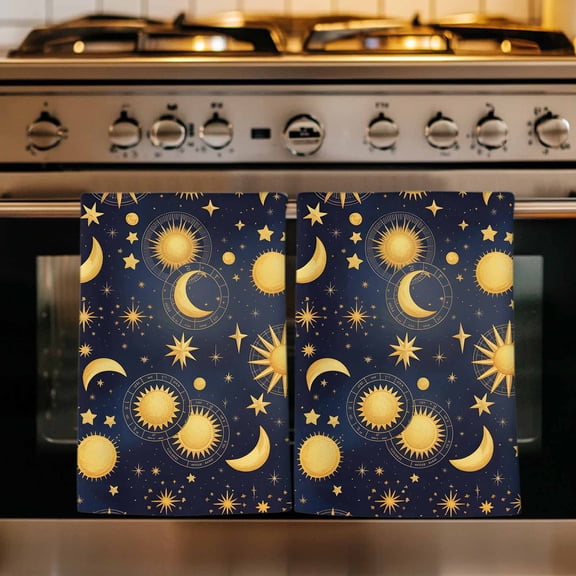 Blue Star Sky Kitchen Towels Set of 1, Retro Fantasy Farmhouse Gold Moon Sun Absorbent Dish Towels for Kitchen, Microfiber Hand Towel, Quick Drying Tea Towel for Cleaning Decorative Dishcloths