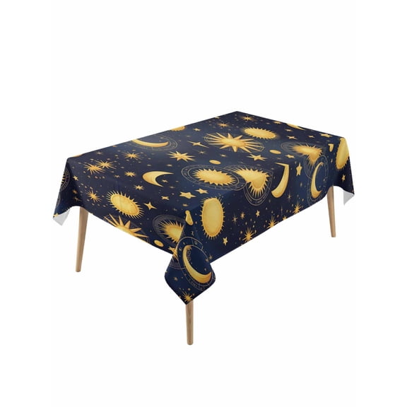 Blue Star Sky Table Cloth, Waterproof Tablecloth for Rectangle Tables, Retro Fantasy Farmhouse Gold Moon Sun Reusable Washable Fabric Table Cover for Restaurant Kitchen Dining Tables 60"x120"