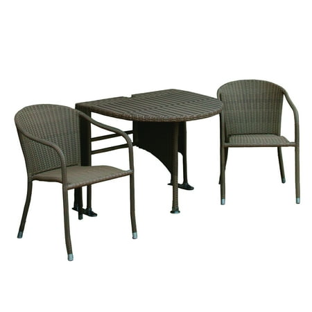 Blue Star Terrace Mates Adena, 3-Piece All Weather-Wicker Table and Chair Set with Half-Round Table & Stacking Chairs, Coffee