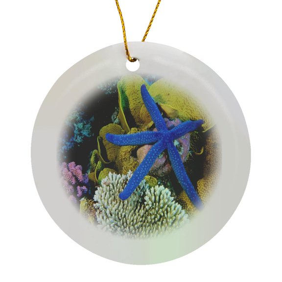 3drose, Blue Starfish at Great Barrier Reef Austrailia, Circle Porcelain Ornament