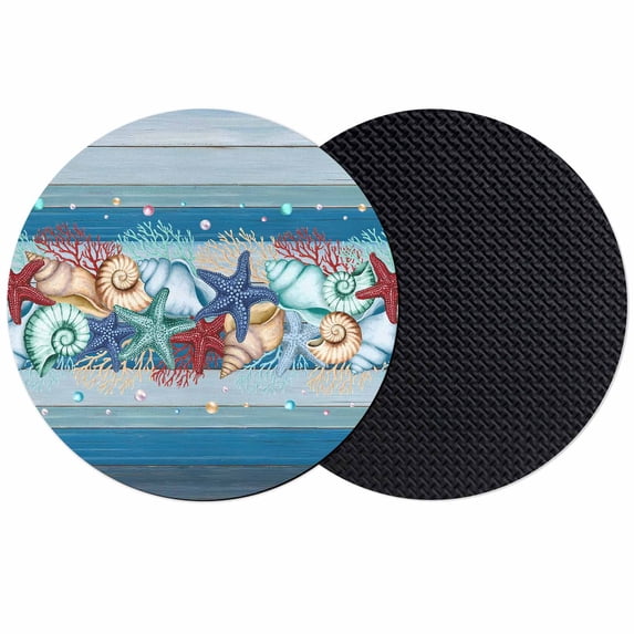 Blue Starfish Beach Coasters Set of 2, Absorbent Coasters for Drinks, Summer Conch Coral Coastal Wood Grain Coaster for Desk Coffee Table Protection, Home Decor House Warming Gifts 4"