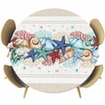 thumbnail image 1 of Blue Starfish Beach Round Tablecloth, Fitted Table Cover with Elastic for 45"-54" Round Tables, Summer Coral Conch Coastal Retro Beige Table Cloth Outdoor Indoor Dinning Party Waterproof Tablecloths, 1 of 7