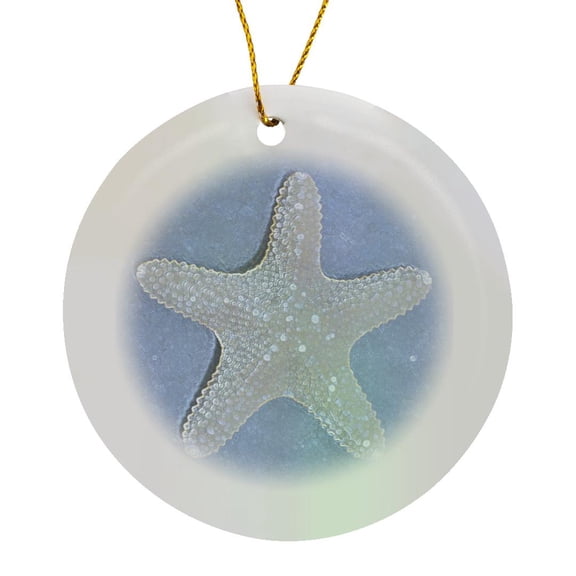 3drose, Blue Starfish, Circle Porcelain Ornament