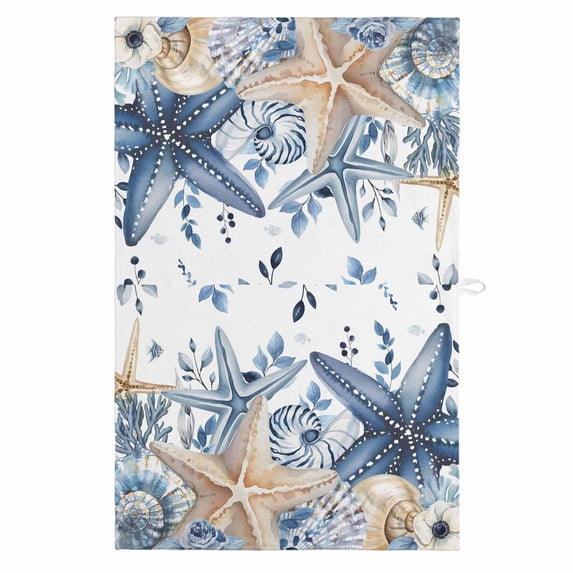 Blue Starfish Coastal 1 Pack Kitchen Towel, Water Absorbent Dish Towel, Eucalyptus Summer Nautical Shell Ocean Decorative Hand Towels - Quick Drying Cloth for Cooking Baking, 18x28 Inch