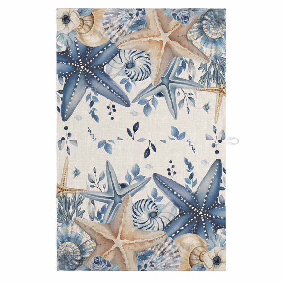 Blue Starfish Coastal 1 Pack Kitchen Towel, Water Absorbent Dish Towel, Eucalyptus Summer Nautical Shell Rustic Decorative Hand Towels - Quick Drying Cloth for Cooking Baking, 18x28 Inch
