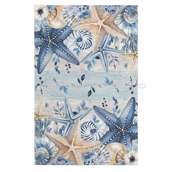 Blue Starfish Coastal 1 Pack Kitchen Towel, Water Absorbent Dish Towel, Eucalyptus Summer Nautical Shell Vintage Decorative Hand Towels - Quick Drying Cloth for Cooking Baking, 18x28 Inch