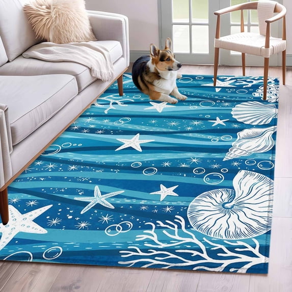 Blue Starfish Coastal Area Rugs 2.7'x5', Washable Small Throw Rugs for ...