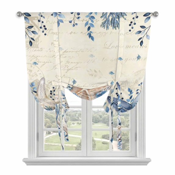 Blue Starfish Coastal Balloon Curtains for Living Room/French Door, Eucalyptus Summer Nautical Shell Retro Tie Up Curtains 63 Inch Length Energy Saving Kitchen Curtains Shades for Windows 42"x63"