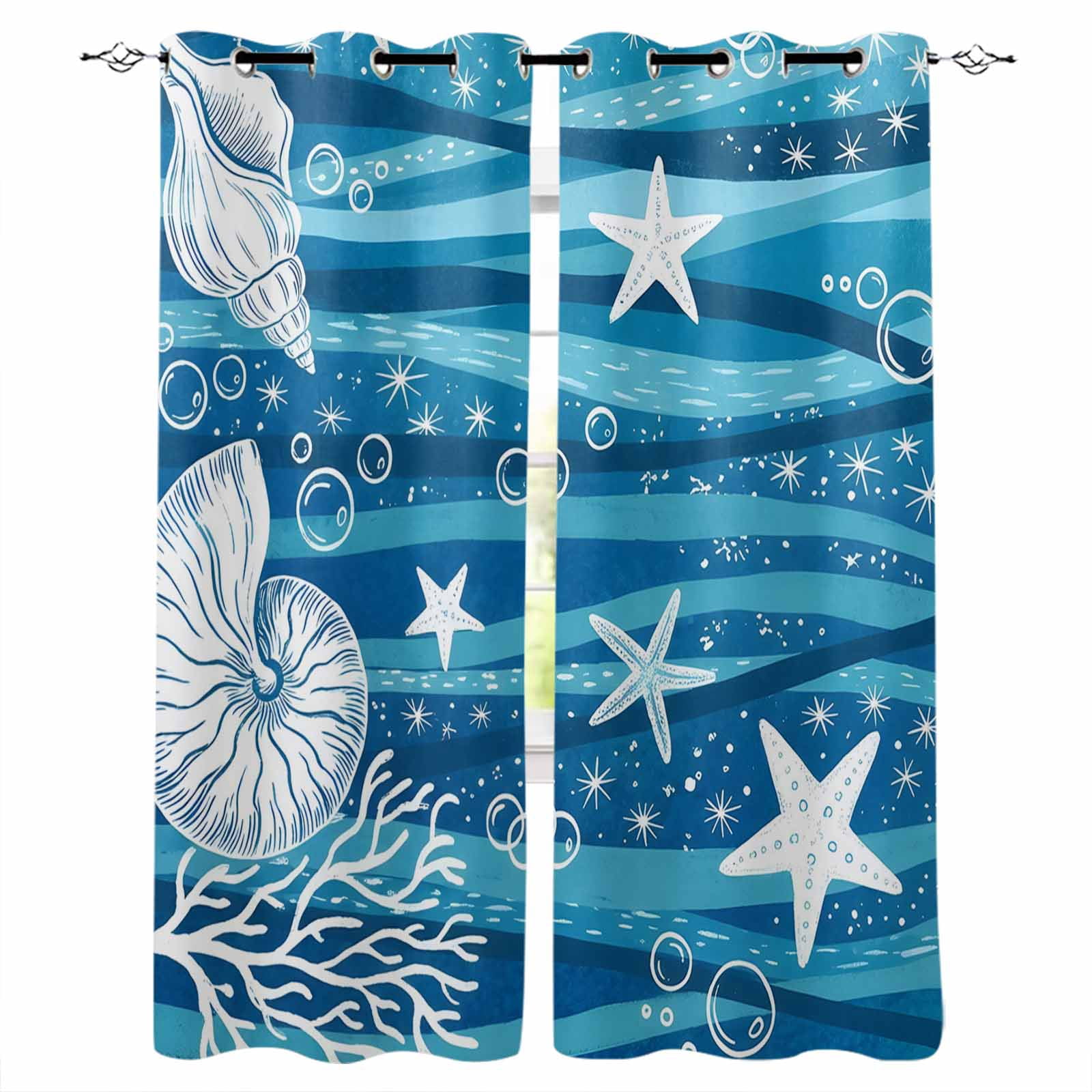 Blue Starfish Coastal Blackout Curtains for Bedroom/Living Room ...
