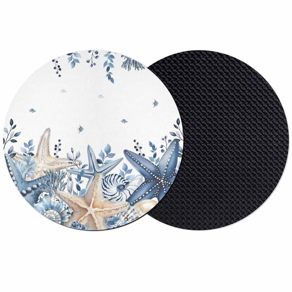 Blue Starfish Coastal Coasters Set of 2, Absorbent Coasters for Drinks, Eucalyptus Summer Nautical Shell Ocean Coaster for Desk Coffee Table Protection, Home Decor House Warming Gifts 4"