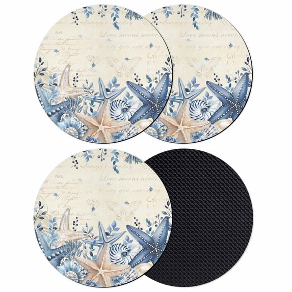 Blue Starfish Coastal Coasters Set of 4, Absorbent Coasters for Drinks, Eucalyptus Summer Nautical Shell Retro Coaster for Desk Coffee Table Protection, Home Decor House Warming Gifts 4"