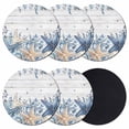 thumbnail image 1 of Blue Starfish Coastal Coasters Set of 6, Absorbent Coasters for Drinks, Eucalyptus Summer Nautical Shell Wooden Coaster for Desk Coffee Table Protection, Home Decor House Warming Gifts 4", 1 of 8