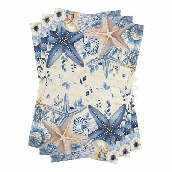 Blue Starfish Coastal Kitchen Towels Set of 3, Water Absorbent Dish Towel, Eucalyptus Summer Nautical Shell Retro Decorative Hand Towels - Quick Drying Cloth for Cooking Baking, 18x28 Inch