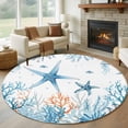 thumbnail image 1 of Blue Starfish Coastal Large Round Rug 8 FT, Non Slip Living Room Area Carpet, Summer Ocean Nautical Coral Jellyfish Washable Soft Circle Rug Non-Shedding Floor Carpet for Bedroom Office Dining Room, 1 of 9