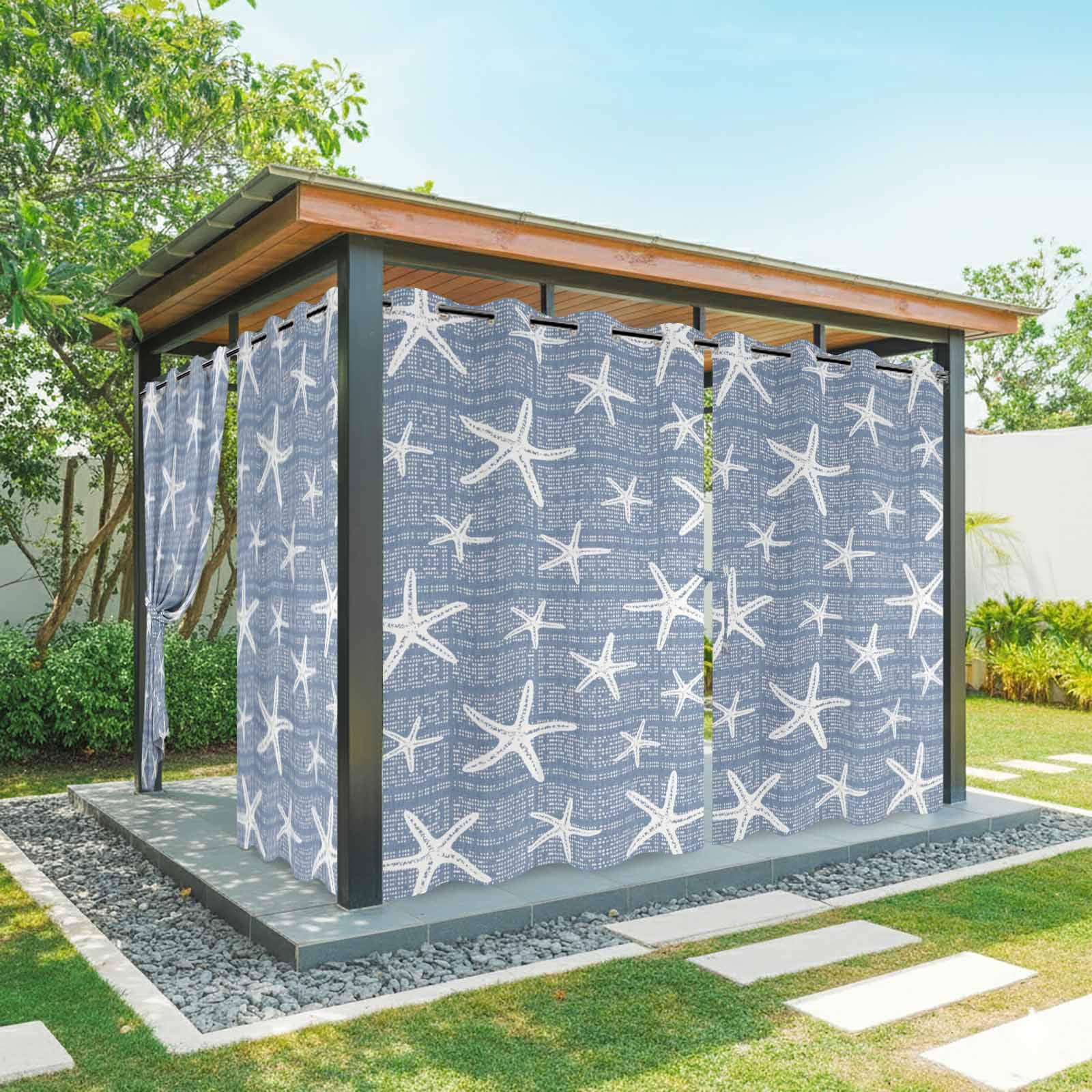 Blue Starfish Coastal Outdoor Curtains for Patio, Beach Summer Nautical Sea Ocean Sunshade Privacy Drapes Grommet Waterproof Outside Curtains for Porch/Cabana/Balcony 54"x 108", 1 Panel