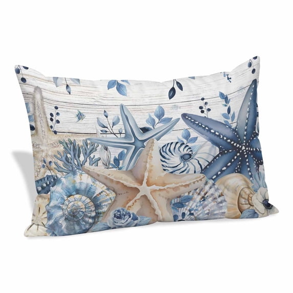 Blue Starfish Coastal Pillow Covers 12"x20", Eucalyptus Summer Nautical Shell Wooden Soft Brushed Microfiber Breathable Throw Pillow Covers, Decorative Pillowcase with Zipper for Couch Sofa Bedroom