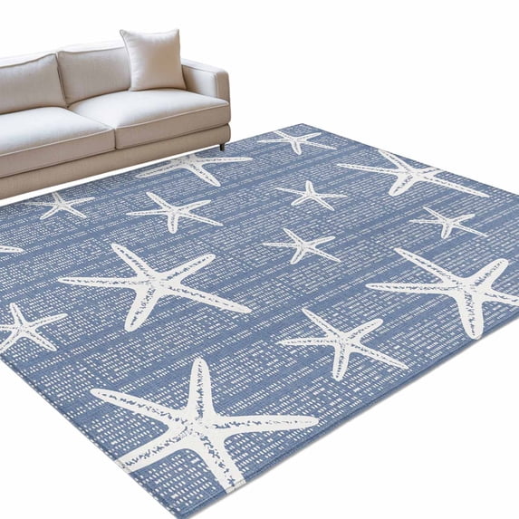 Rectangle Rug Beach Blue Starfish Coastal Rectangle Rug 3'x5' Beach Summer Nautical Sea ...