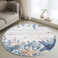 thumbnail image 1 of Blue Starfish Coastal Round Area Rug 4ft, Eucalyptus Summer Nautical Shell Wooden Washable Non-Slip Circle Rugs for Bedroom Living Room Kitchen, Soft Non Shedding Circle Carpet for Dining Room Dorm, 1 of 9