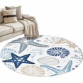 thumbnail image 1 of Blue Starfish Coastal Round Area Rug 4ft, Summer Beach Nautical Coral Sea Washable Non-Slip Circle Rugs for Bedroom Living Room Kitchen, Soft Non Shedding Circle Carpet for Dining Room Dorm, 1 of 9