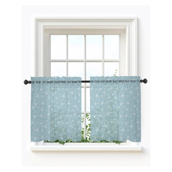 Blue Starfish Coastal Sheer Kitchen Tier Curtains 24 Inch Length,Short Curtains for Small Windows Cafe,Nautical Seaside Ocean Summer Beach Rod Pocket Voile Half Window Treatments 27.5"x24" 2 Panels
