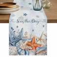thumbnail image 1 of Blue Starfish Coastal Table Runner 90 Inches, Nautical Shell Coral Botanical Summer Ocean Bed Runner Dresser Scarves Tabletop for Indoor Outdoor Parties/Ceremony/Banquet, 13" x 90", 1 of 9