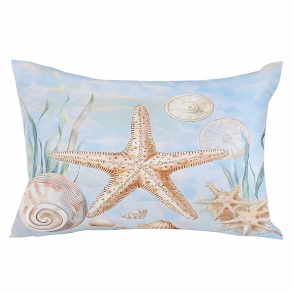 Blue Starfish Coastal Throw Pillow Cover 12 x 20 Inch Decorative Pillow Cover Summer Beach Coral Shell Nautical Lumbar Pillowcase Seasonal Rectangle Cushion Case for Couch Sofa Bed Living Room