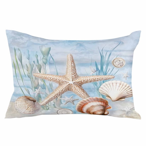 Blue Starfish Coastal Throw Pillow Cover 12 x 20 Inch Decorative Pillow Cover Summer Beach Coral Shell Sea Lumbar Pillowcase Seasonal Rectangle Cushion Case for Couch Sofa Bed Living Room