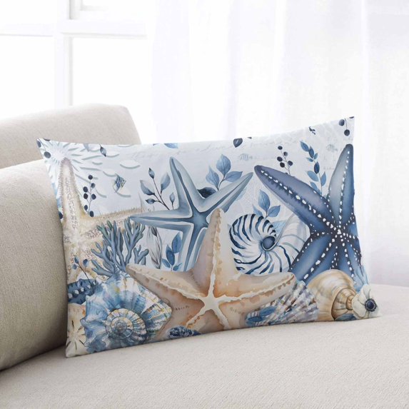 Blue Starfish Coastal Throw Pillow Covers, Eucalyptus Summer Nautical Shell Soft Breathable Pillow Cases with Invisible Zipper for Sleeping, Standard Pillowcases for Couch Bed Sofa Chair 20x26 Inches