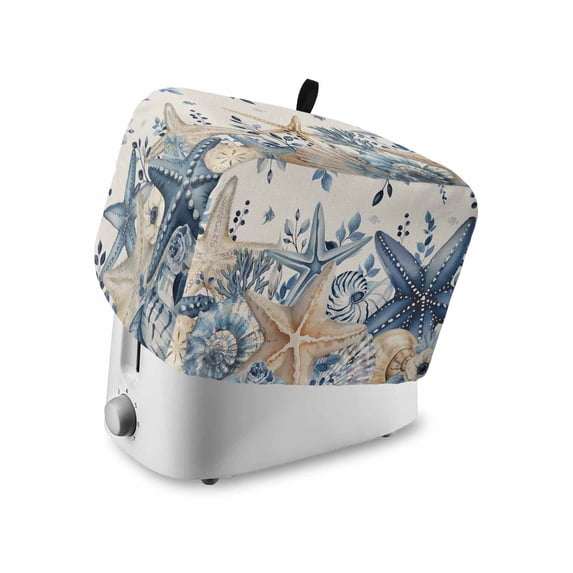 Blue Starfish Coastal Toaster Cover 2 Slice, Small Kitchen Appliance Covers, Eucalyptus Summer Nautical Shell Rustic Toaster Oven Cover with Loop, Bread Machine Cover Polyester Dust Cover Protection