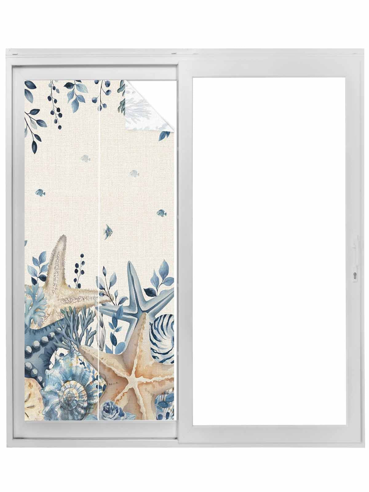 Blue Starfish Coastal Window Privacy Film, Eucalyptus Summer Nautical ...