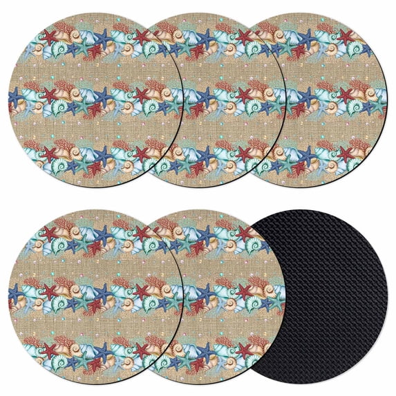 Blue Starfish Conch Coasters Set of 6, Absorbent Coasters for Drinks, Ocean Coral Summer Beach Coastal Coaster for Desk Coffee Table Protection, Home Decor House Warming Gifts 4"