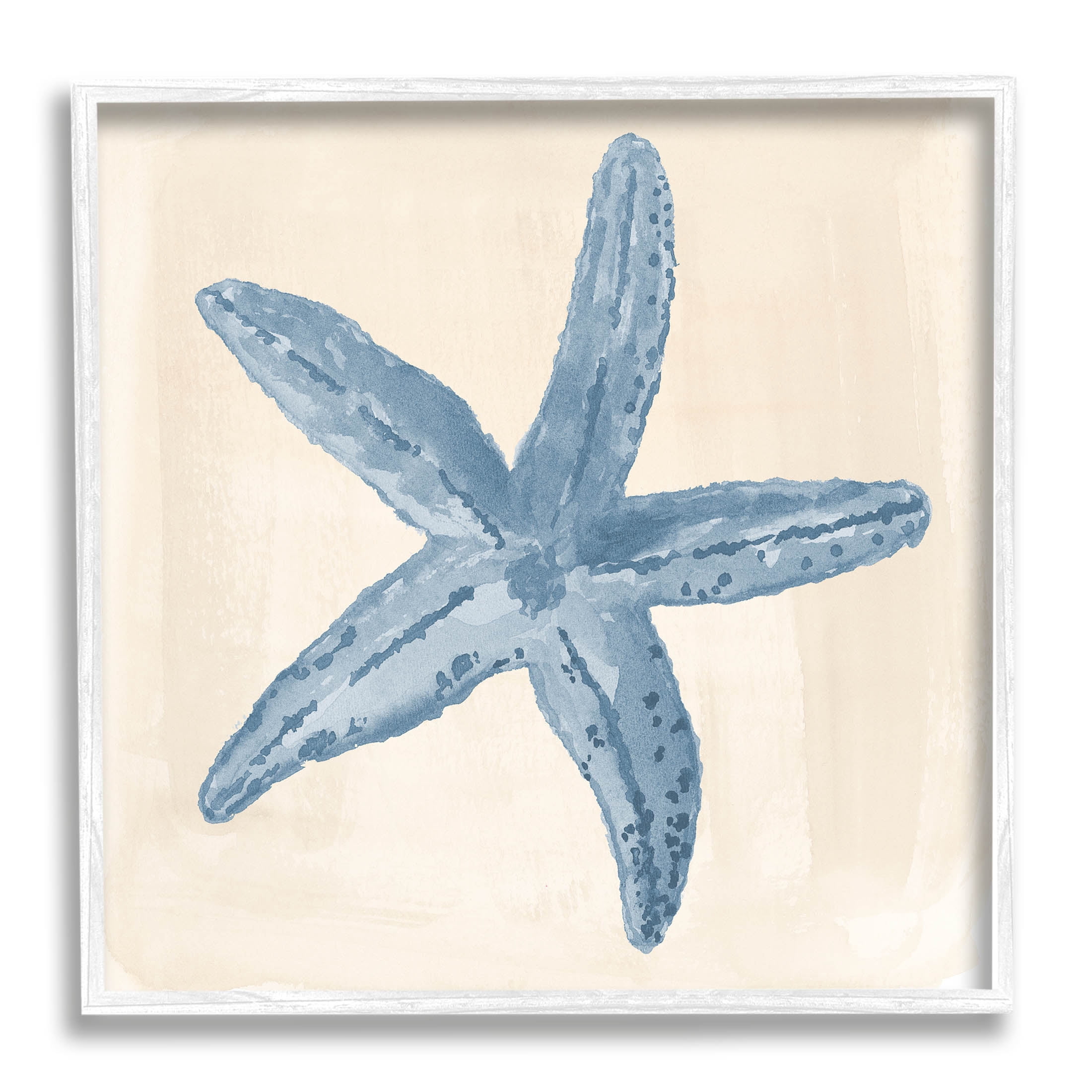 Blue Starfish Nautical Summer Animals & Insects Graphic Art White Framed Art Print Wall Art
