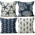 thumbnail image 1 of Blue Starfish Pillow Covers 18x18 Inch Nautical Ocean Coastal blue Coral Throw Pillows Spring Summer Decorations Linen Pillowcase Outdoor Decor Farmhouse Cushion Case for Home Holiday, 1 of 4