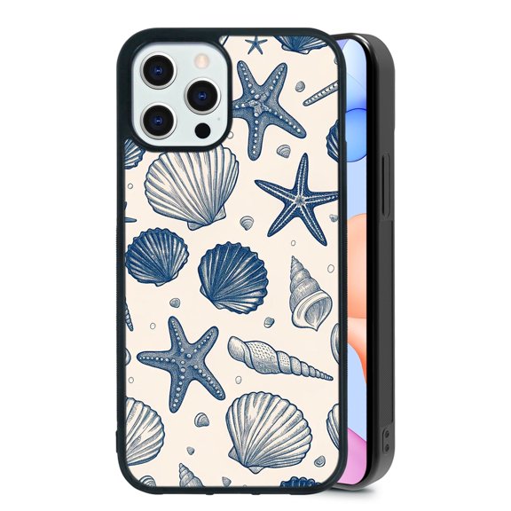 Blue Starfish Shell for iPhone 15 Plus Case, Cute Aesthetic Ocean Jigsaw Puzzle Shock-Absorbent Protective,Black