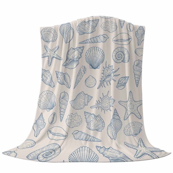 Blue Starfish Shells Conch Fleece Throw Blanket Coastal Summer Ocean Ultra Soft Fuzzy Cozy Flannel Throw Blanket for Couch Sofa Bed Car Travel, Ideal Gifts 40x50 Inches